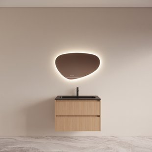 Badmeubelset BWS Riga met Asia Wastafel Zwart 80 cm Licht Eiken Japandi