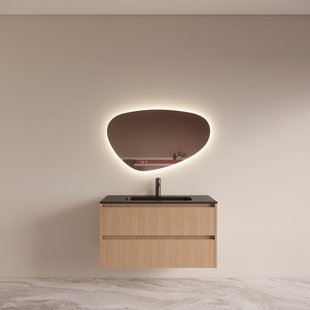 Badmeubelset BWS Riga met Asia Wastafel Zwart 100 cm Licht Eiken Japandi