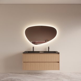 Badmeubelset BWS Riga met Asia Wastafel Zwart 120 cm Licht Eiken Japandi