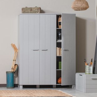 WOOOD Kledingkast 'Dennis' 3-deurs, kleur Betongrijs