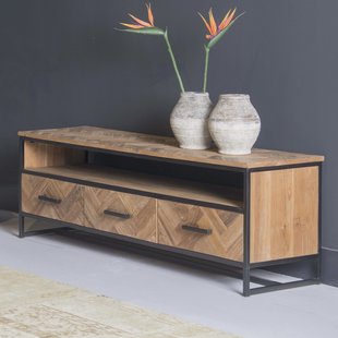 Livingfurn TV-meubel 'Hawaii' Visgraat Teak en staal, 180cm