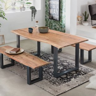 Artistiq Eettafel 'Tirza' Boomstamblad, 200 x 100cm, Pootkleur zwart