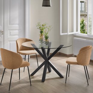 Kave Home Ronde Eettafel 'Argo' Ø119cm, kleur Zwart/Glas
