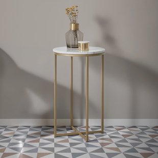 Kave Home Ronde Bijzettafel 'Sheffield' Wit marmer / goud, Ø43cm