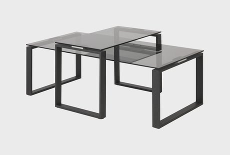 Bendt Salontafel 'Lone', Set van 2 stuks, Rookglas 115 x 69cm, kleur zwart