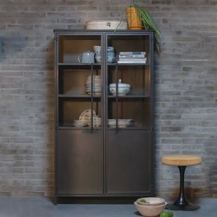 WOOOD Industriële Vitrinekast 'Exhibit' 170 x 99cm, kleur Zwart