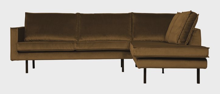 WOOOD Hoekbank 'Rodeo' Rechts, Velvet, kleur Honing Geel