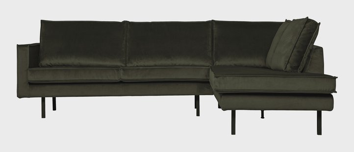 WOOOD Hoekbank 'Rodeo' Rechts, Velvet, kleur Dark Green