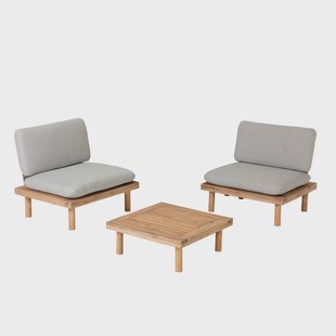 Kave Home Loungeset 'Viridis' 2 fauteuils + 1 tafel, Acaciahout
