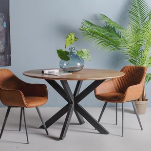 LivingFurn Ronde Eettafel 'Oslo' Mangohout en staal, 130cm
