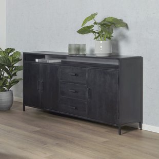 Livingfurn Dressoir 'Kala' 180cm met open vak, Mangohout, kleur zwart