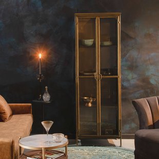 Dutchbone Vitrinekast 'Gertlush' Antique Brass, 184 x 63.5cm