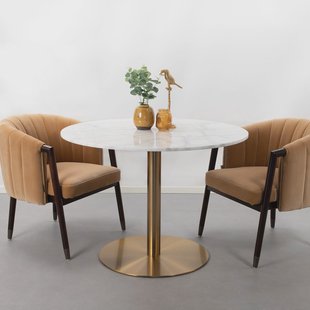 Sohome Ronde Eettafel 'Naima' 105cm, kleur Wit Marmer/Brass