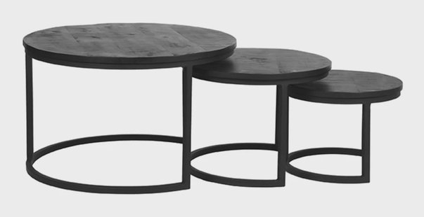 LABEL51 Salontafel 'Triplet' Mangohout, Set van 3 stuks, kleur Zwart