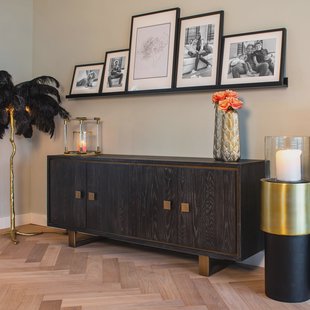 Richmond Dressoir 'Hunter' Eiken, kleur Zwart / Goud, 220cm