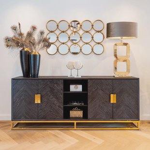 Richmond Dressoir 'Blackbone' Eiken, kleur Zwart / Goud, 225cm