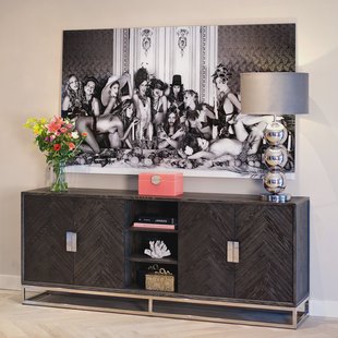 Richmond Dressoir 'Blackbone' Eikenhout en Staal, kleur Zwart / Zilver, 225cm