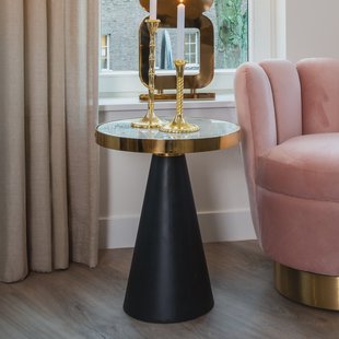 Richmond Bijzettafel 'Odin' Ø45cm, Wit Marmer / Goud / Zwart