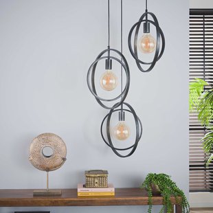 Hanglamp 'Tricia' 3-lamps getrapt, kleur Charcoal