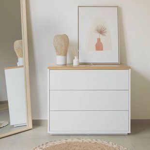 Kave Home Ladekast 'Abilen' Eiken, 90 x 75cm, kleur Wit