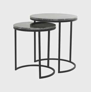 Light & Living Bijzettafel 'Alfio' Set van 2 stuks, bruin marmer+zwart