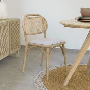 Kave Home Eetkamerstoel 'Doriane' Eikenhout en Rotan, kleur Naturel
