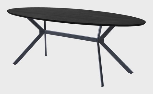 WOOOD Ovale Eettafel 'Bruno' 220 x 100cm, kleur zwart
