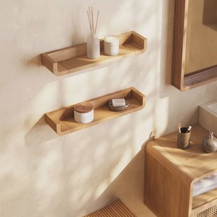 Kave Home Wandplank 'Shamel' Teakhout, Set van 2 stuks, kleur Naturel