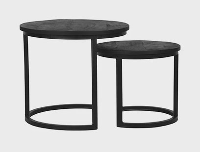 LABEL51 Salontafel 'Duo' Zwart Mangohout, Set van 2 stuks