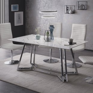Artistiq Eettafel 'Facundo' Marmerlook, 160 x 90cm, kleur Zilver/Wit