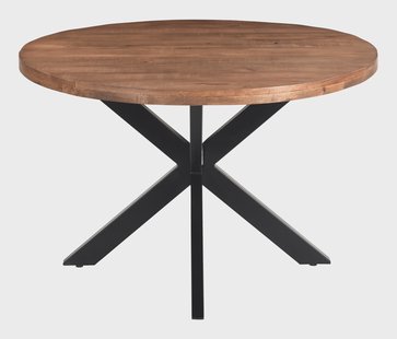 LivingFurn Ronde Eettafel 'Rocky' Mangohout en staal, 140cm
