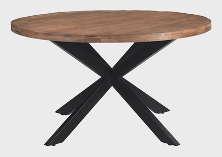 LivingFurn Ronde Eettafel 'Rocky' Mangohout en staal, 150cm
