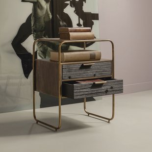 WOOOD Nachtkastje/Ladekast 'Polite' Met 2 lades, kleur Antique Brass