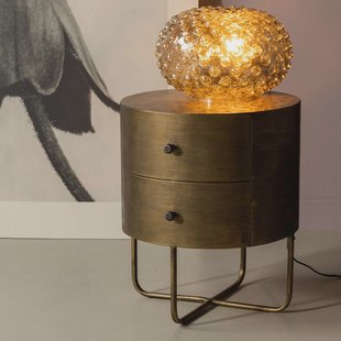 WOOOD Nachtkastje 'Glossy' Met 2 lades, kleur Antique Brass