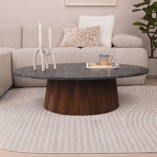 Eleonora Ovale Salontafel 'Maxim' Mangohout en marmer, 120 x 70cm