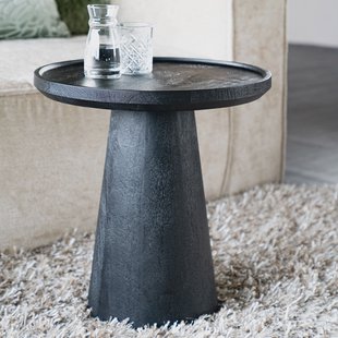 Eleonora Ronde Bijzettafel 'Ron' Mangohout, kleur Zwart, 46cm