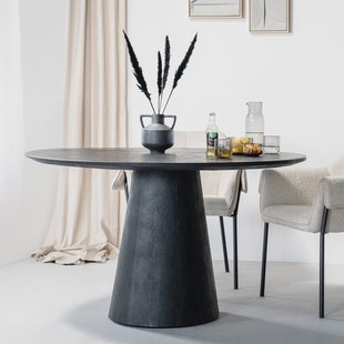 Eleonora Ronde Eettafel 'Aron' Mangohout, kleur Zwart, 130cm