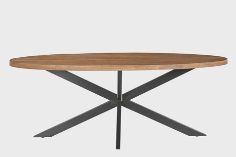 LivingFurn Ovale Eettafel 'Rocky' Mangohout en staal, 240 x 110cm