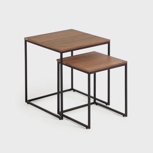 Kave Home Bijzettafel 'Yoana' Walnoot en metaal, Set van 2 stuks, kleur Bruin