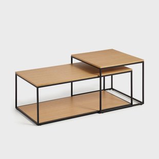 Kave Home Salontafel 'Yoana' Eikenhout, Set van 2 stuks, kleur Zwart