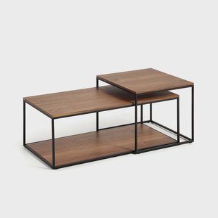 Kave Home Salontafel 'Yoana' Walnoot en metaal, Set van 2 stuks, kleur Bruin