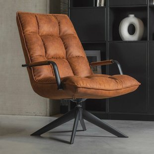 WOOOD Draaifauteuil 'Jouke' Met armleuning, PU, kleur Cognac