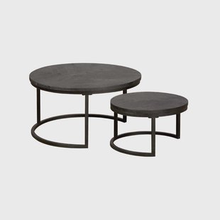 Tower Living Ronde Salontafel 'Viola' Mangohout, Set van 2 stuks, kleur Zwart