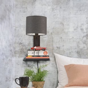 GOOD&MOJO Wandlamp 'Andes' Bamboe en Eco linnen, Met plank, kleur Donkergrijs