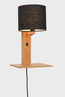 GOOD&MOJO Wandlamp 'Andes' Bamboe en Eco linnen, Met plank, kleur Zwart/Naturel