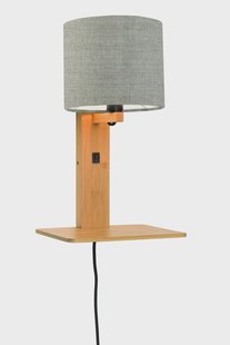 GOOD&MOJO Wandlamp 'Andes' Bamboe en Eco linnen, Met plank, kleur Donkerbeige/Naturel