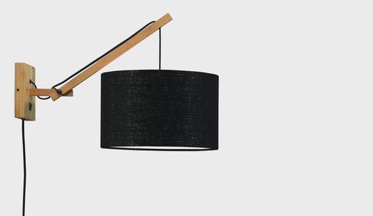 GOOD&MOJO Wandlamp 'Andes' Small, Bamboe en Eco linnen, kleur Zwart/Naturel