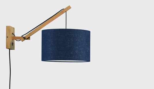 GOOD&MOJO Wandlamp 'Andes' Small, Bamboe en Eco linnen, kleur Denimblauw/Naturel