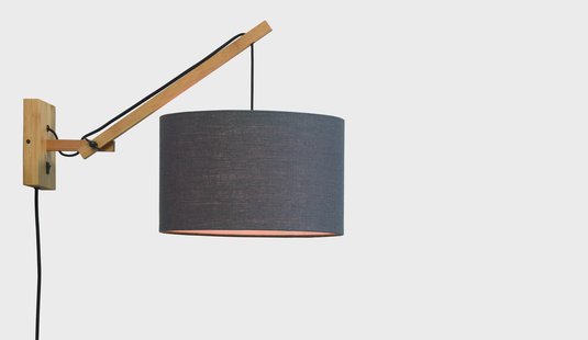 GOOD&MOJO Wandlamp 'Andes' Small, Bamboe en Eco linnen, kleur Donkergrijs/Naturel