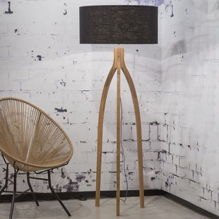 GOOD&MOJO Vloerlamp 'Annapurna' Bamboe en Eco linnen, kleur Zwart